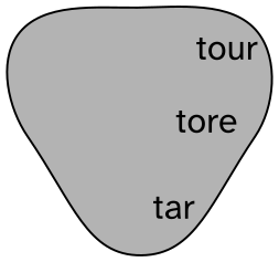 A vowel space showing *tar* in a low back position, *tore* in a mid back position, and *tour* in a high back position.